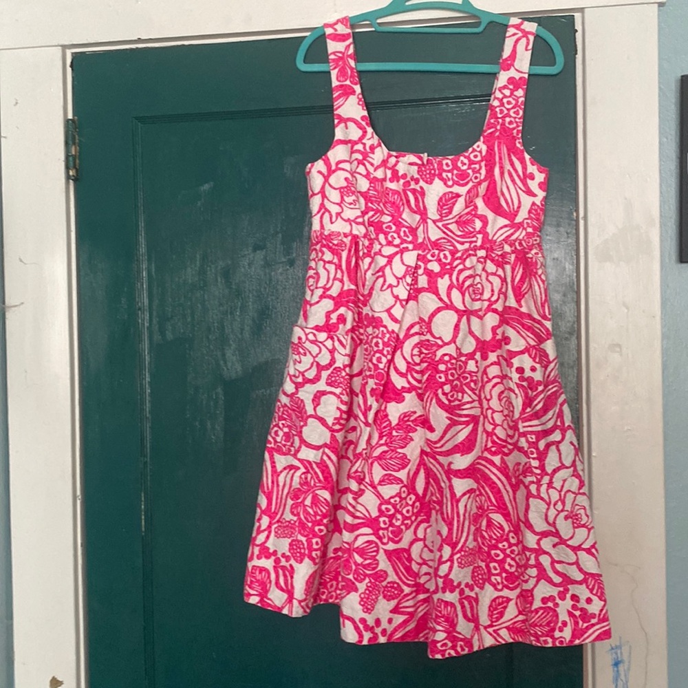 Hot pink floral dress, 4
